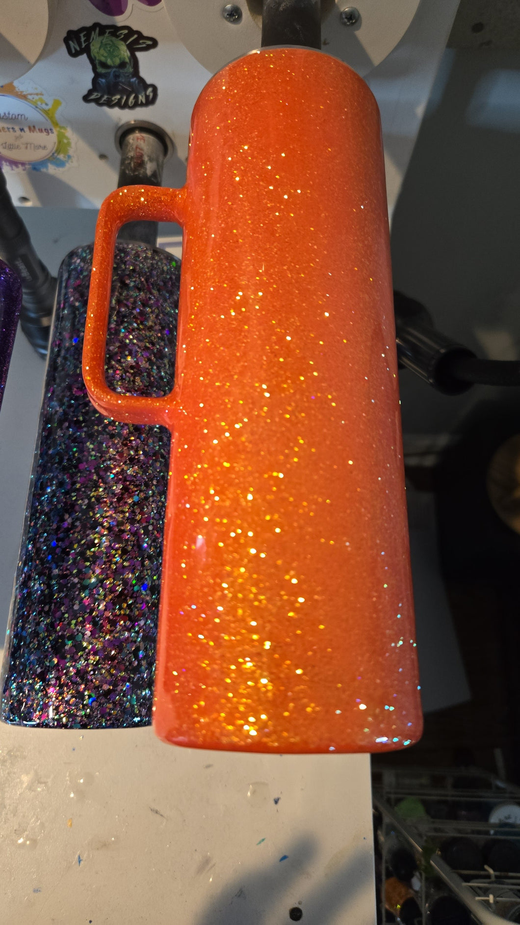 30oz handle - Orange glitter
